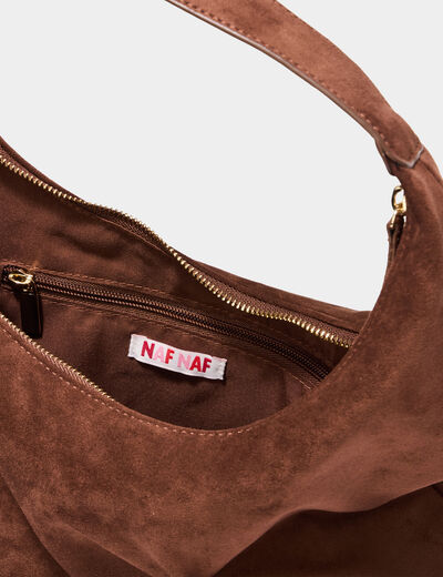 Sac effet su&eacute;dine zipp&eacute; grand format marron femme