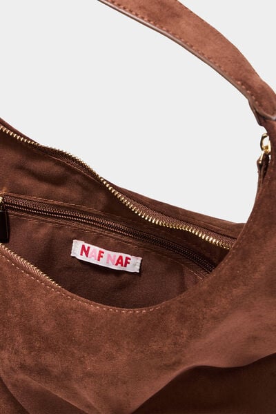 Sac effet su&eacute;dine zipp&eacute; grand format marron femme