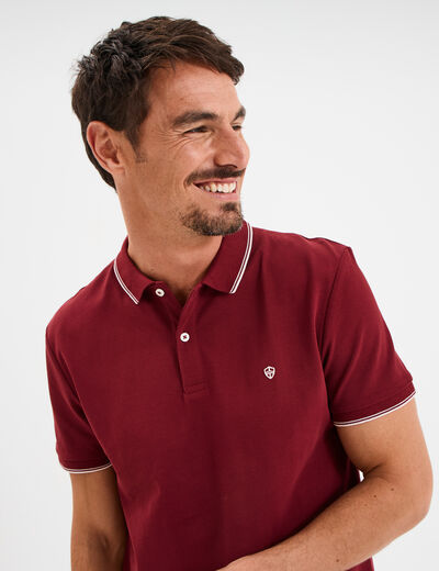Polo manches courtes bords contrastés bordeaux homme