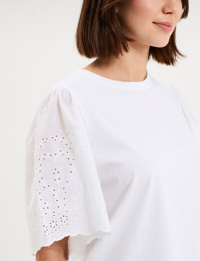 T-shirt manches broderie anglaise coton blanc femme