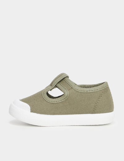 Chaussures salomé en toile à scratchs vert kaki bébé garçon