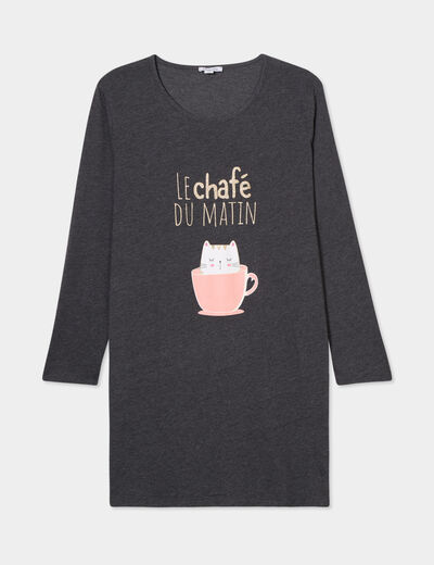 Chemise de nuit manches longues coton gris foncé femme grande taille