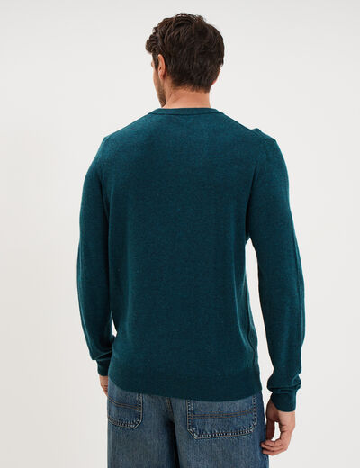 Pull col rond manches longues bleu canard homme