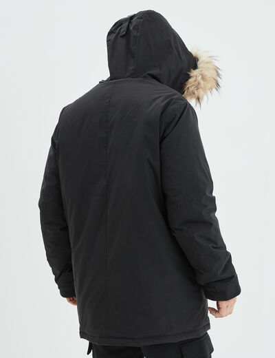 Parka à capuche fausse fourrure amovible noir homme