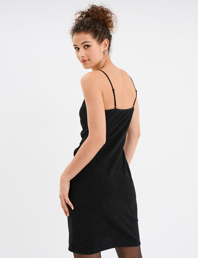 Robe à bretelles fils métallisés noir femme