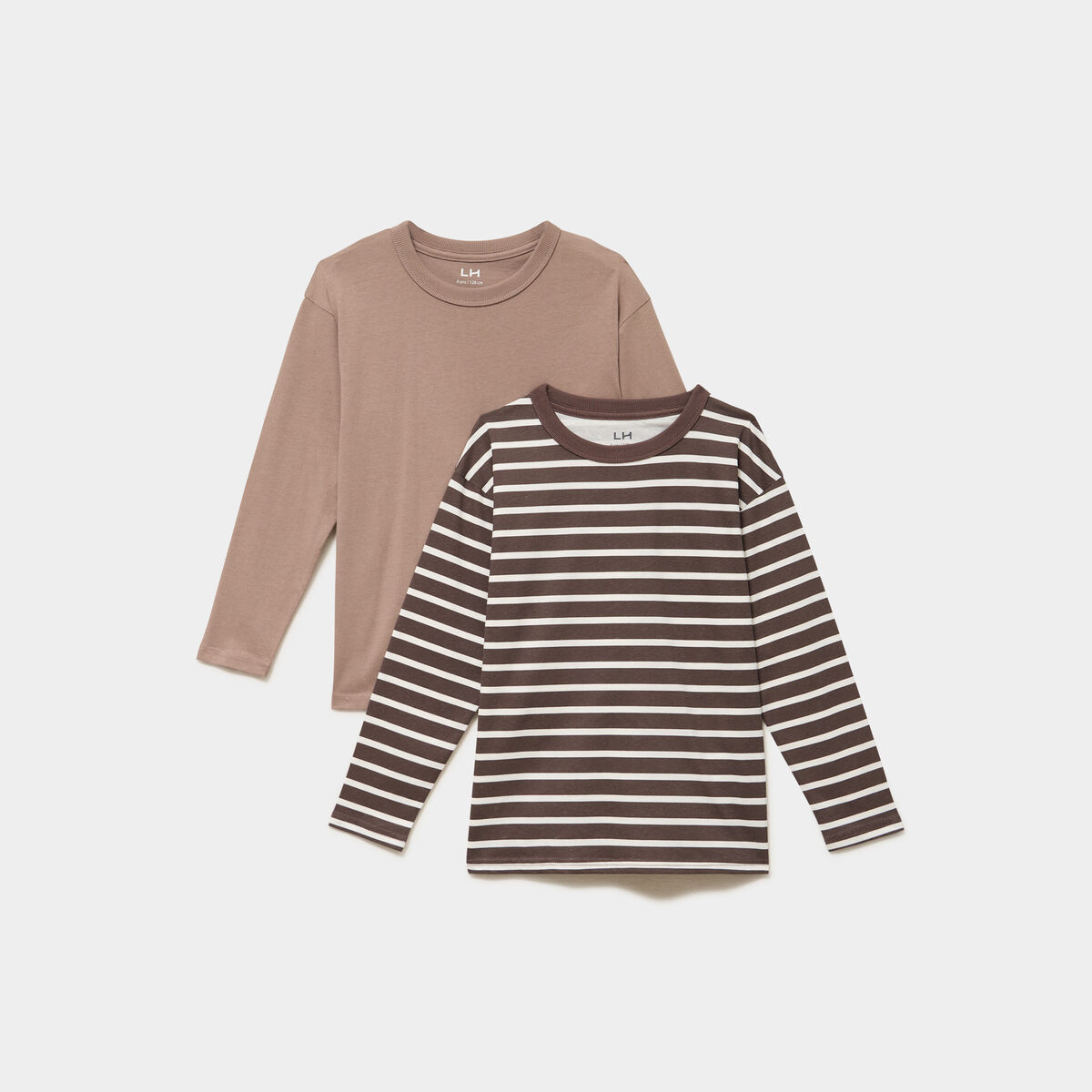 Lot 2 t-shirts manches longues coton marron chocolat gar&ccedil;on
