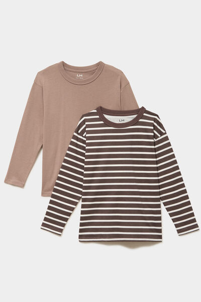 Lot 2 t-shirts manches longues coton marron chocolat gar&ccedil;on