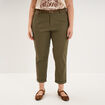 Pantalon chino taille haute coton vert kaki femme grande taille