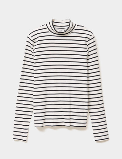 T-shirt ajust&eacute; col montant ecru femme