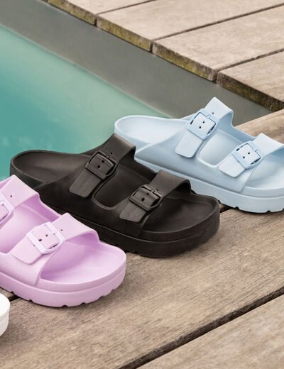 Mules de plage plateformes noir femme
