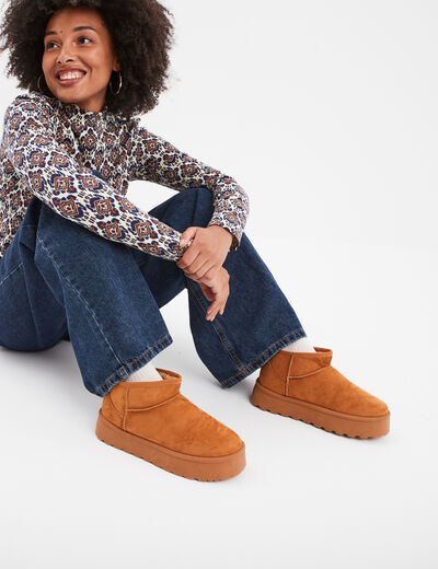 Bottines compensées fourrées Creeks marron femme