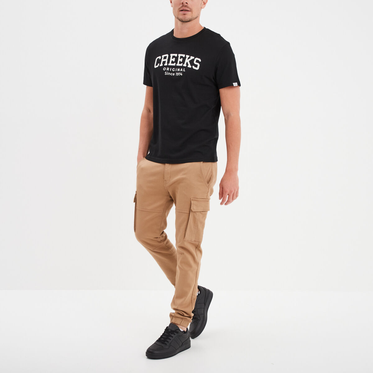 Pantalon cargo slim stretch taupe homme