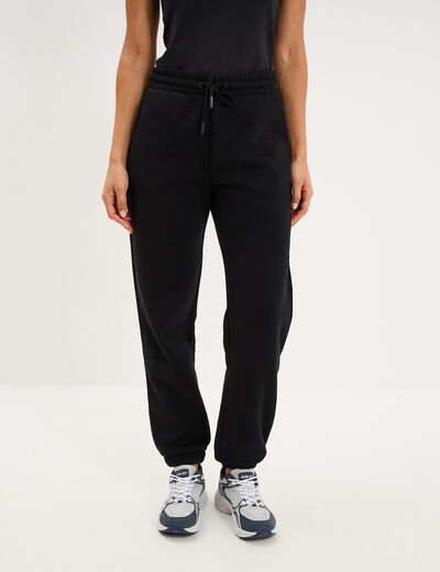 Pantalon jogging droit molleton noir femme