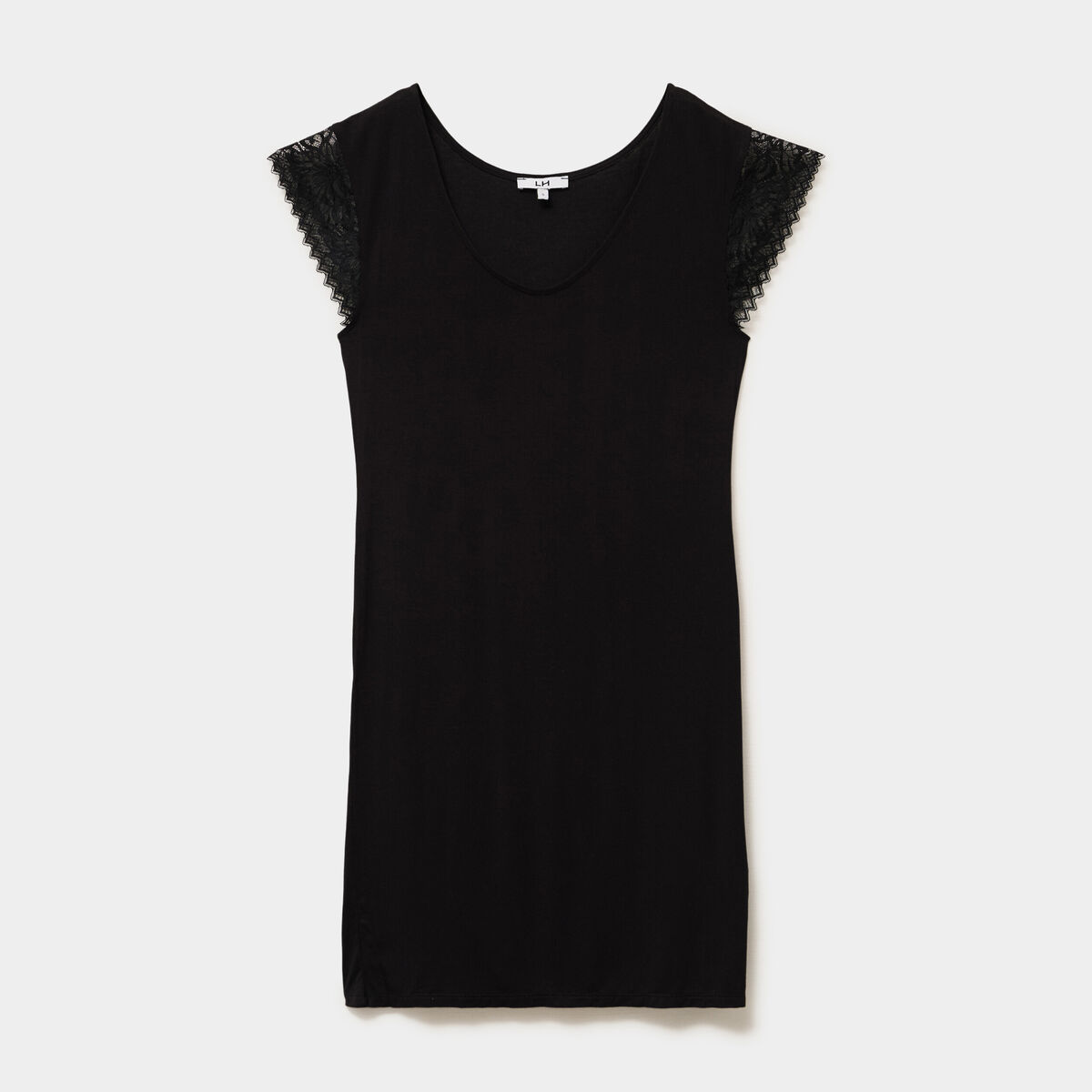 Chemise de nuit manches courtes dentelle noir femme