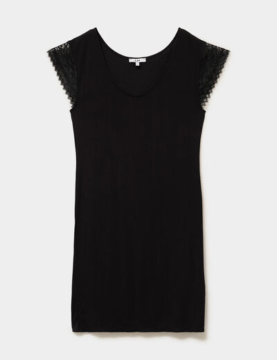 Chemise de nuit manches courtes dentelle noir femme