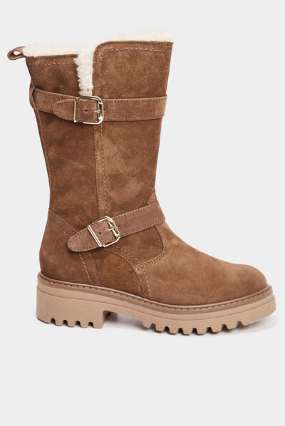 Bottes fourrées avec brides en cuir camel fille