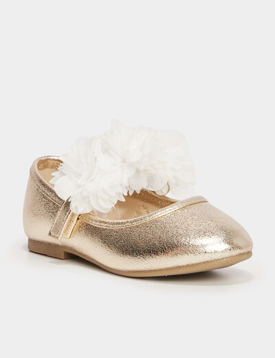 Ballerines cérémonie détails fleurs jaune or fille
