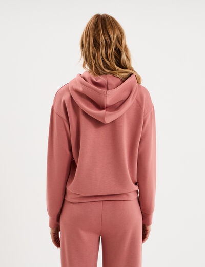 Sweat hoodie manches longues &agrave; capuche vieux rose femme