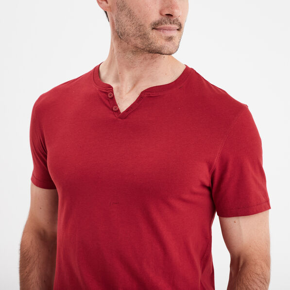 t shirt manches courtes col tunisien rouge homme T-shirt manches courtes col tunisien rouge homme