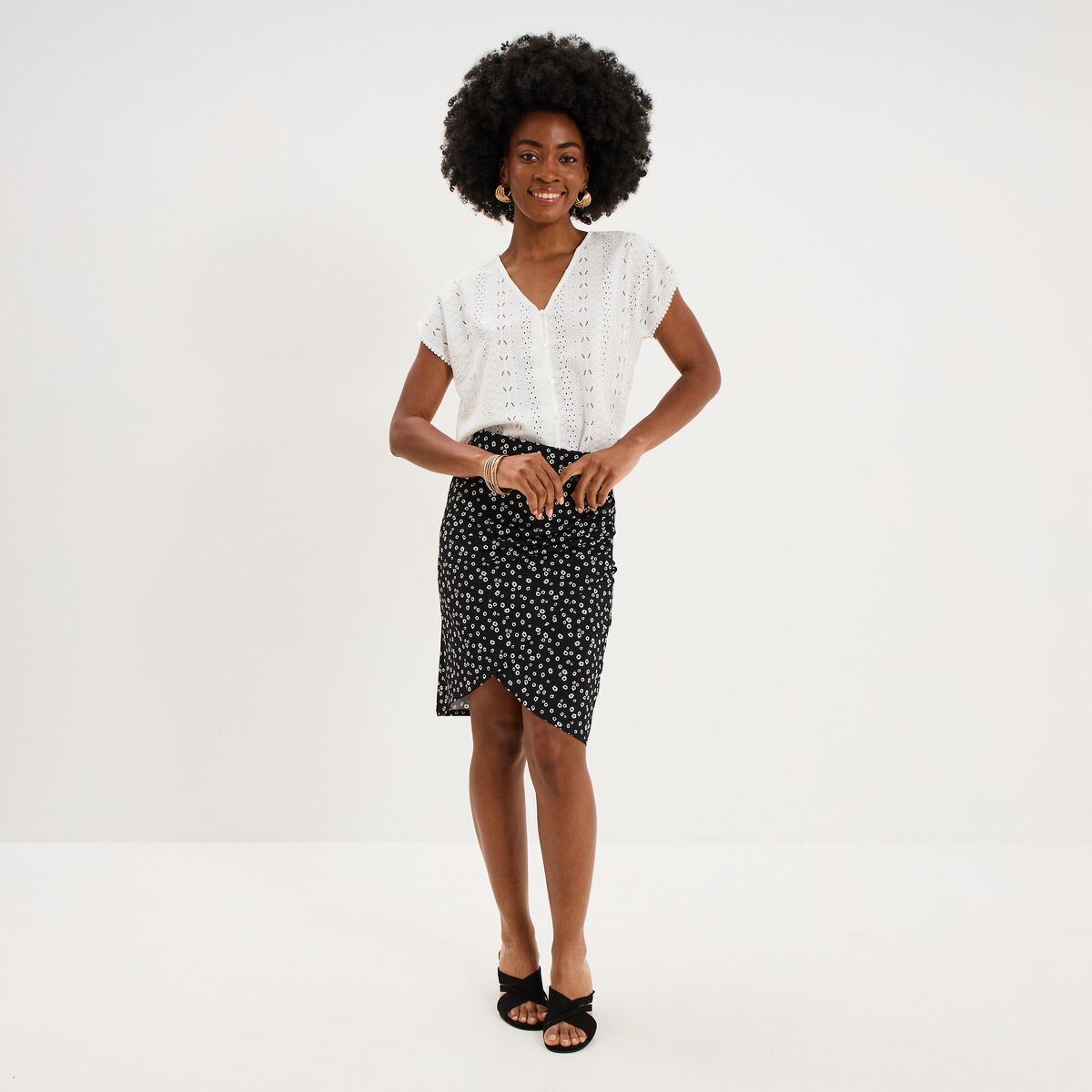 Jupe courte taille &eacute;lastiqu&eacute;e stretch noir femme
