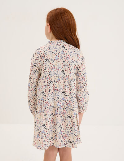 Robe manches longues évasée coton beige fille
