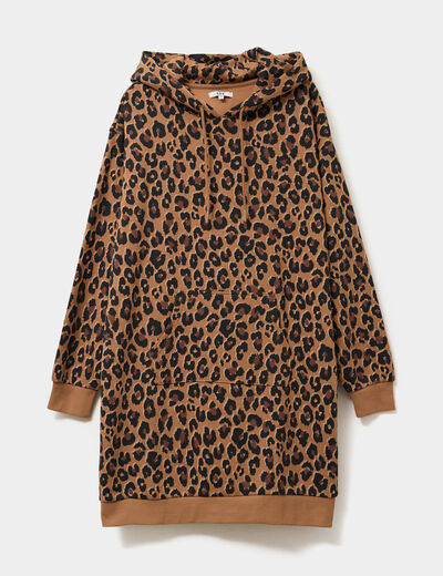 Robe sweat &agrave; capuche camel femme