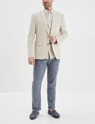 Veste blazer droite lin m&eacute;lang&eacute; ecru homme