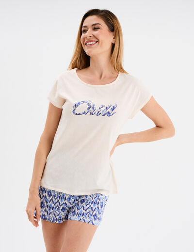 Ensemble pyjama short 2 pièces coton blanc femme
