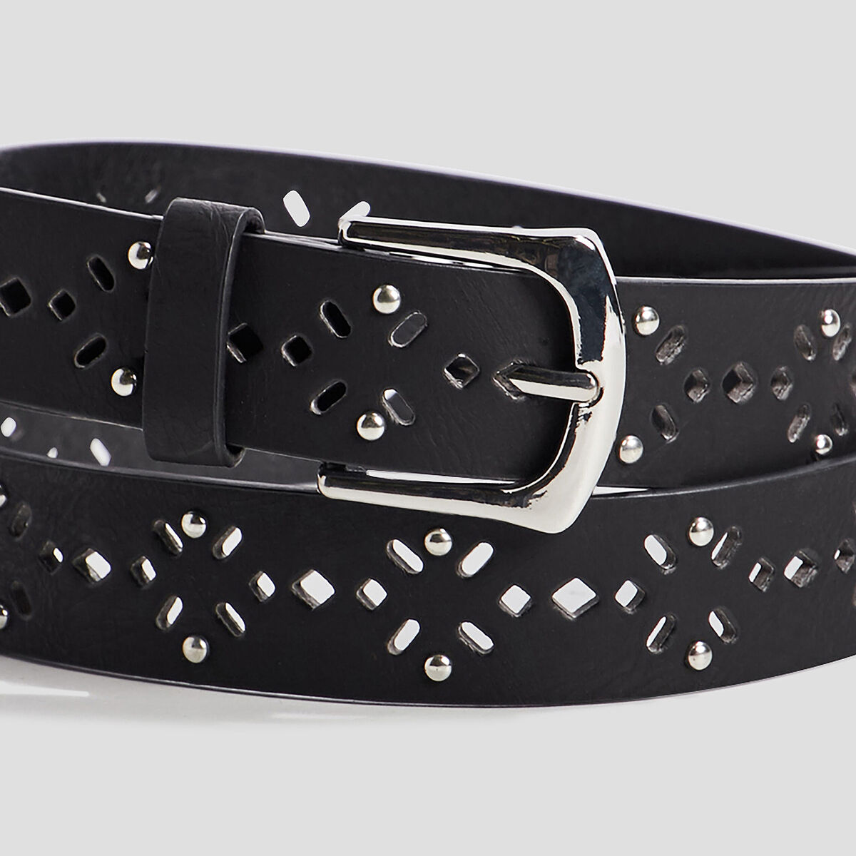 Ceinture perforée avec clous noir femme