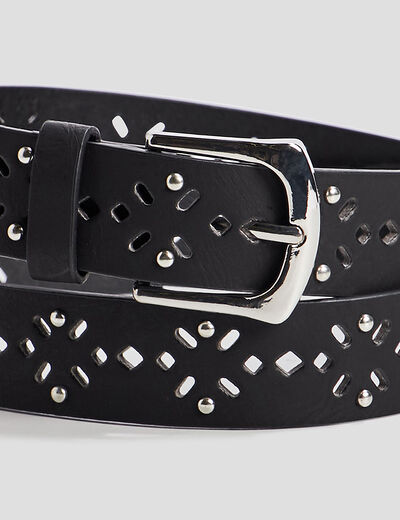 Ceinture perforée avec clous noir femme