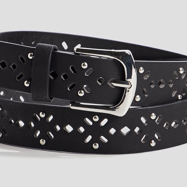 Ceinture perforée avec clous noir femme