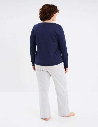 Ensemble pyjama pantalon coton bleu marine femme grande taille