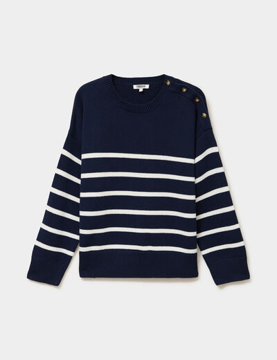 Pull marini&egrave;re boutons &eacute;paule bleu marine femme