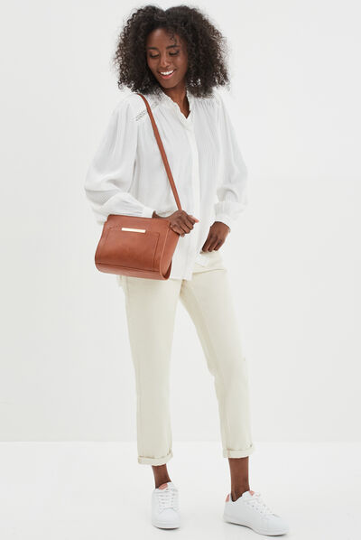 Chemise col mao à plumetis blanc femme