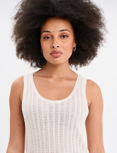 Débardeur maille col rond creme femme