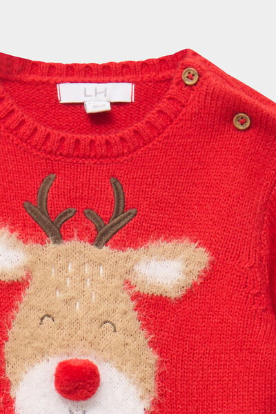 Pull de No&euml;l manches longues rouge b&eacute;b&eacute; gar&ccedil;on