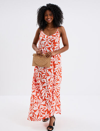Robe avec bretelles longue orange femme