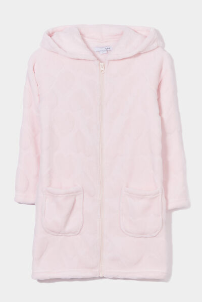 Peignoir pilou zippé à capuche rose clair fille