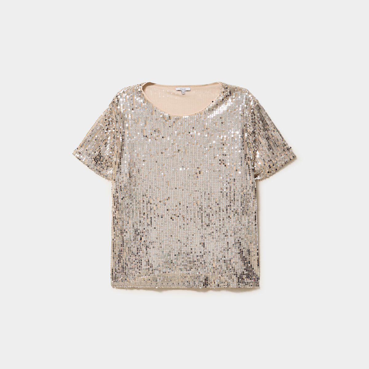T-shirt &agrave; sequins manches courtes jaune or femme grande taille