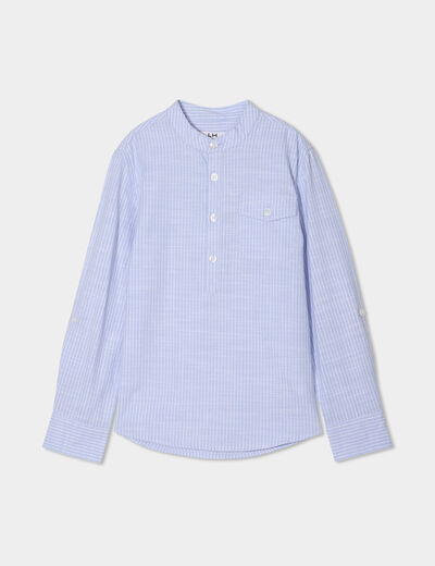 Chemise col mao manches retroussables bleu ciel garçon