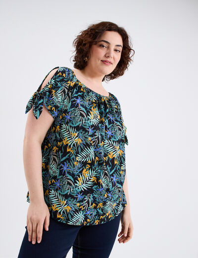 T-shirt manches ouvertes avec noeuds noir femme grande taille