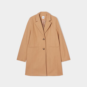 Manteau doublé long droit boutonné marron clair femme