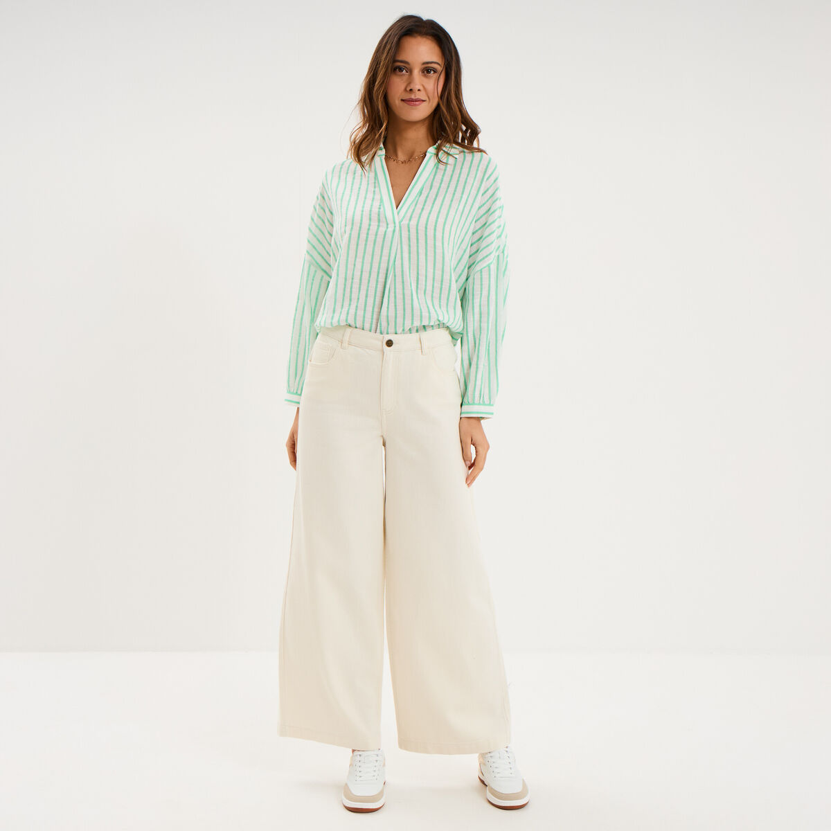 Blouse manches longues ample coton blanc femme