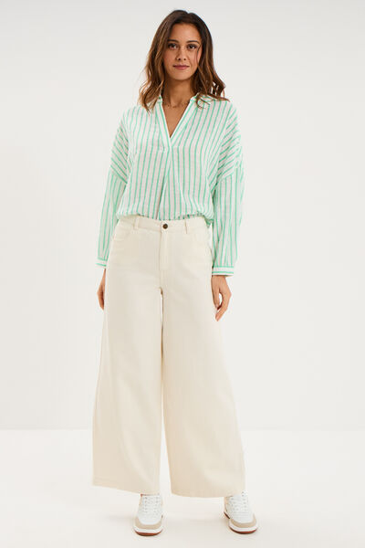 Blouse manches longues ample coton blanc femme