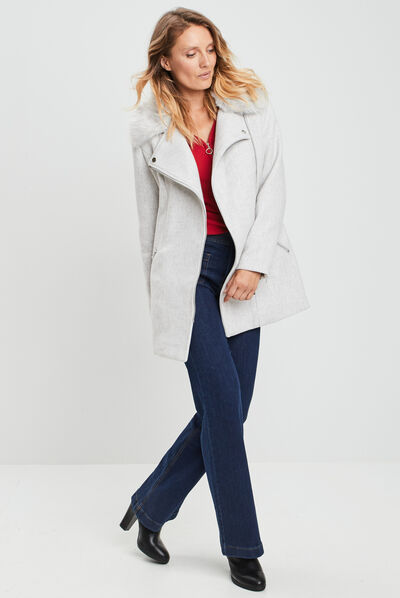 Manteau droit zippé gris femme