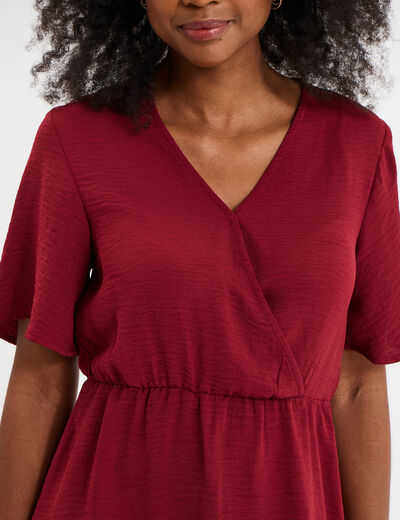 Robe courte col cache-coeur bordeaux femme