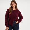 Gilet col rond manches longues boutonn&eacute; violet fonc&eacute; femme grande taille