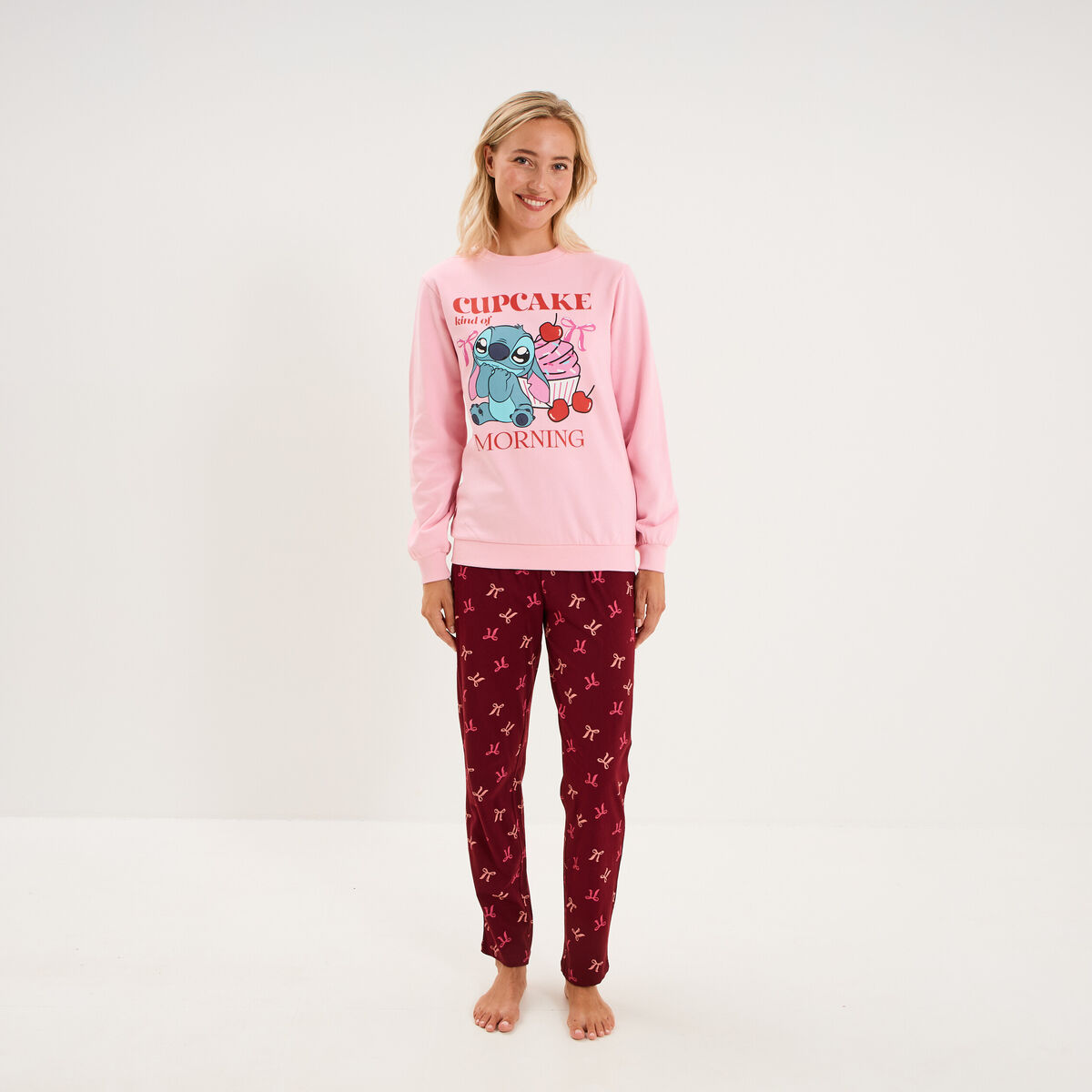 Ensemble pyjama 2 pi&egrave;ces Stitch rose femme