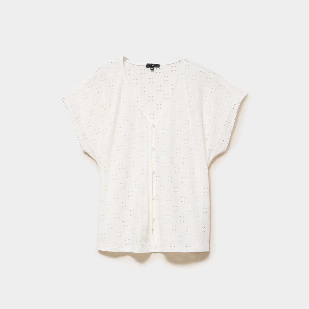 T-shirt dentelle avec boutons blanc femme