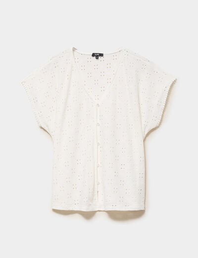 T-shirt dentelle avec boutons blanc femme